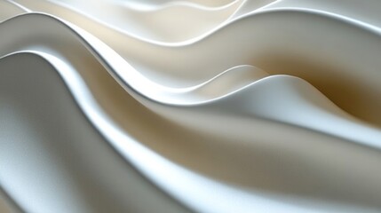 Abstract image of flowing, soft, white and beige fabric waves.