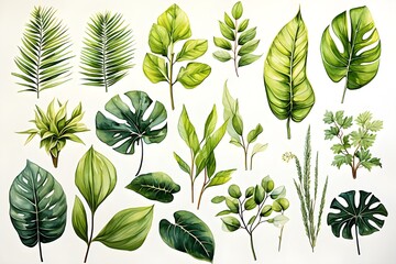 Including a set of leaves, flowers and birds