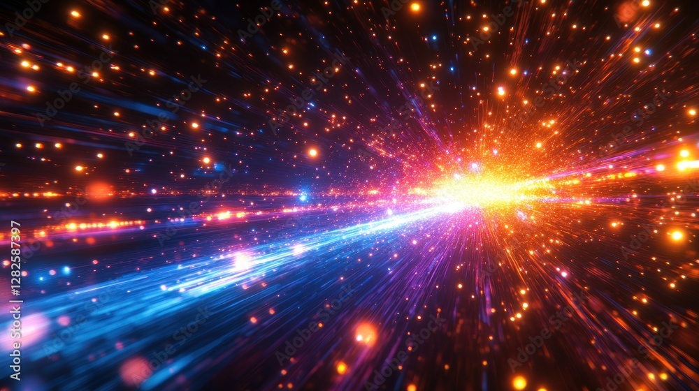 Aufkleber abstract light streaks and particles converge in a bright explosion.