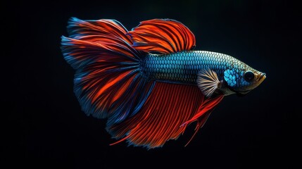 Fototapeta premium Stunning Red Blue Betta Fish Siamese Fighting Fish Aquarium