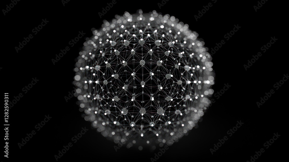 Leinwandbilder Abstract sphere of interconnected nodes and lines on black background.