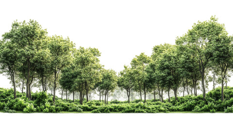 Lush green trees in a forest setting nature scene transparency background png format for digital use