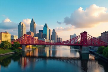 Sweeping view of Cincinnati's downtown & Roebling Bridge across Ohio River, structures, architecture, dramatic sky