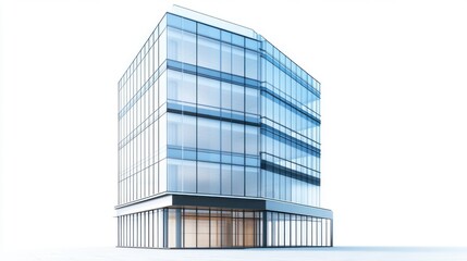 Fototapeta premium Modern glass office building showcasing contemporary architecture design with clear lines and sleek surfaces.