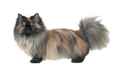 Obraz premium Long-Haired Persian Cat with Lush Fur and Striking Color Patterns, Isolated on Transparent and White Background