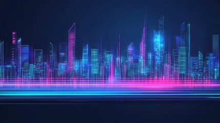 Fototapeta premium Neon Cityscape Digital Art Futuristic Skyline