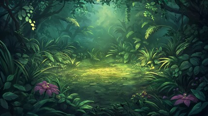 Fototapeta premium Lush Green Tropical Forest Path with Sunlight