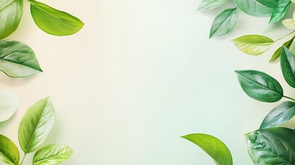 Obraz premium Green Leaves Frame on Pastel Background