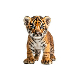 Fototapeta premium An adorable tiger cub with striking stripes, gazing forward, ready to play.
