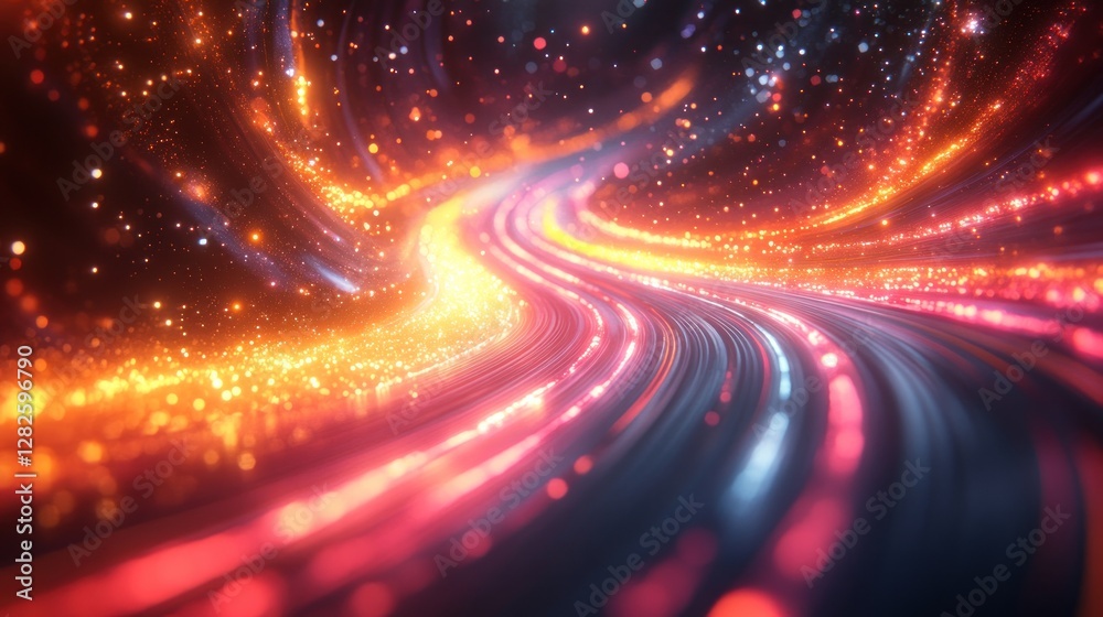 Aufkleber abstract swirling light trails with vibrant colors and sparkling particles.