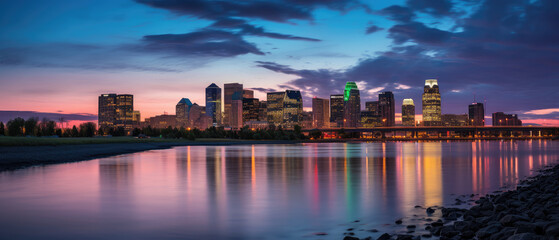 Fototapeta premium Colorful City Skyline at Sunset