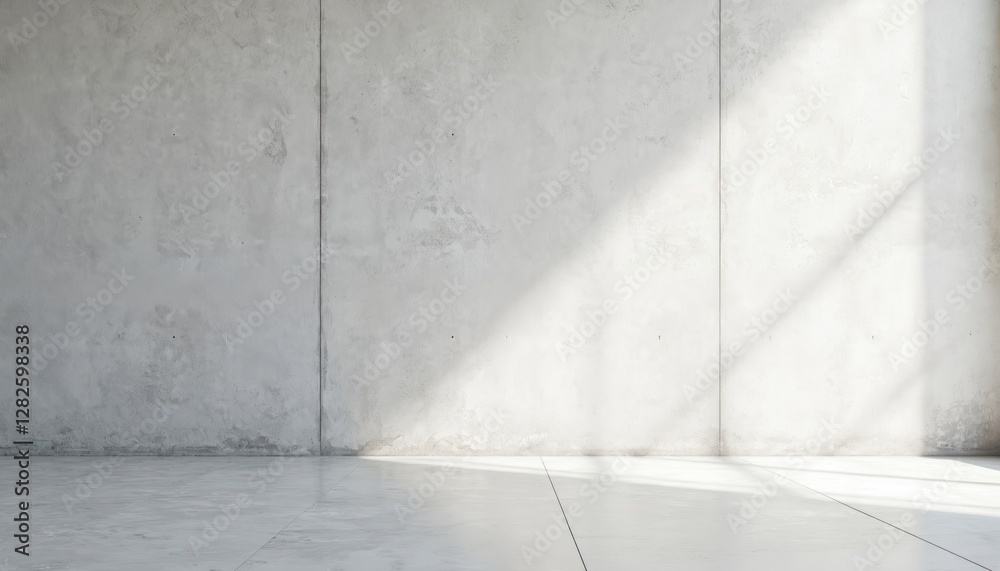 Poster White concrete wall and floor with minimalistic modern texture. Clean seamless pattern, simple geometric design. Abstract empty blank space with light and shadow in interior or exterior building.