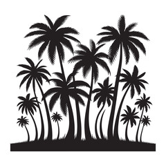 Palm trees swaying Silhouette Vector Illustration, Solid White Background.