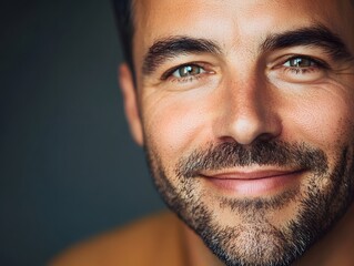 Fototapeta premium Confident Man Smiles After Successful Aesthetic Transformation Surgery