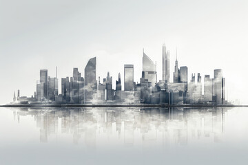 Naklejka premium Abstract Monochrome Cityscape with Water Reflection