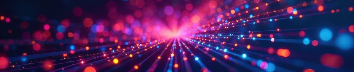 Abstract view of colorful fiber optic strands carrying data , fiber optics, core, colorful lines