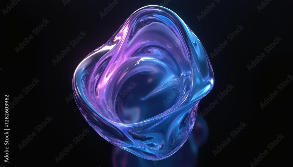 Aufkleber abstract glass morphism in blue and purple gradient on black background. smooth curves form digital 