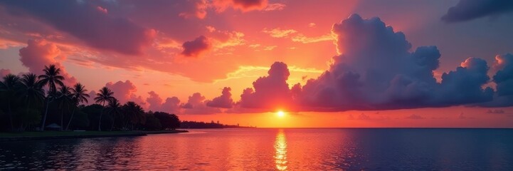 Crandon Park's silhouette against a cloudy Key Biscayne sunset , vacation, horizon, Key Biscayne