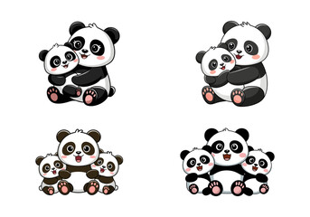 Cute Panda Families in Cartoon Style