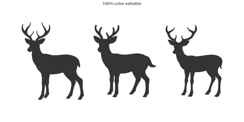 Set of wild deer silhouettes in flat style isolated on white background. Deer head vector illustration business deer logo icon design. black and white deer head brand logo in vector format simple icon