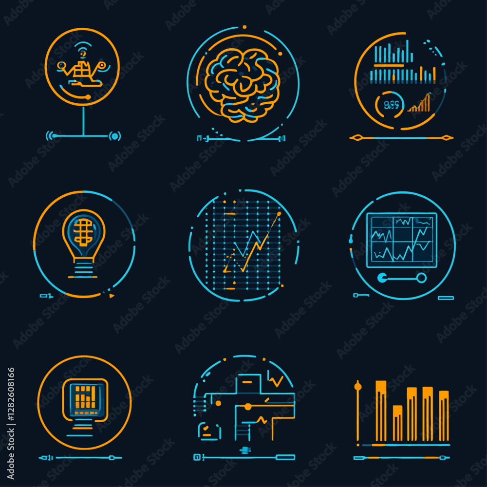 Poster artificial intelligence data analysis graphic elements collection set
