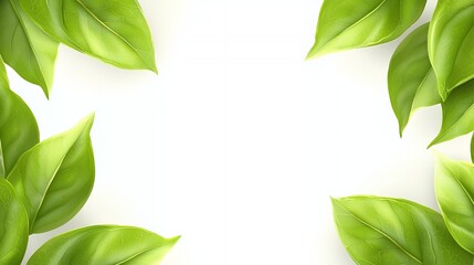Obraz premium Green Leaves Frame on White Background