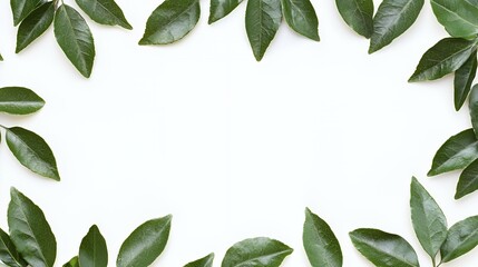 Naklejka premium Green Leaves Frame on White Background