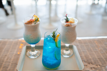 Blue Hawaii Water On the table next to the beach.