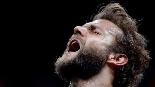 Man Screaming  Intense Emotion  Close Up  Dramatic Portrait  Facial Expression  Beard  Swe