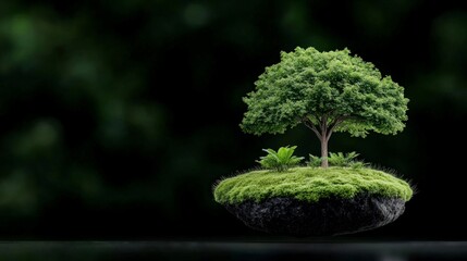 Serene Floating Island  Lush Tree  Moss  Nature Scene