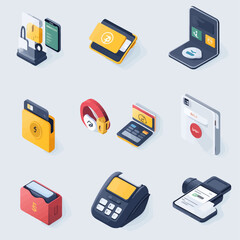Isometric Vector Illustration of E-commerce Payment Devices and Technology