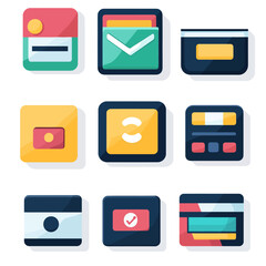 Flat Icons of Interface Elements and UI Symbols Set on White Background