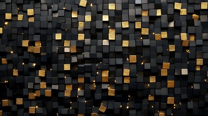 Abstract Black and Gold Cube Mosaic: A Luxurious 3D Render