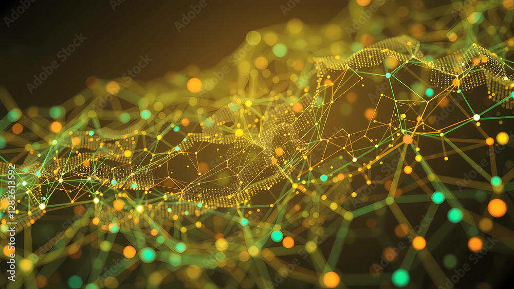 Wall mural a blurry image of a network of lines and dots with a dark background that is blurry and shows a blue