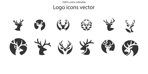 Set of wild deer silhouettes in flat style isolated on white background. Deer head vector illustration business deer logo icon design. black and white deer head brand logo in vector format simple icon