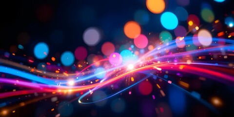 Obraz premium Vibrant Abstract Light Trails with Colorful Bokeh Background – Dynamic Energy, Motion, and Glow for Creative Design Projects