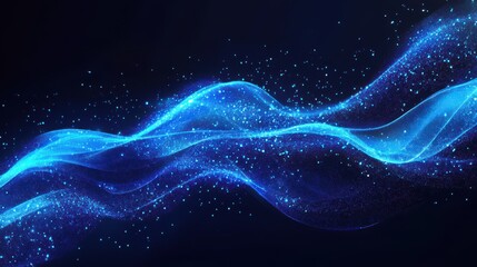 Abstract blue light wave flowing on dark background
