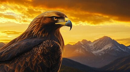 Majestic Golden Eagle at Sunset Over Majestic Mountains
