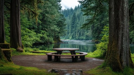 Obraz premium Tranquil Picnic Spot by the River