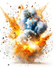 Powerful Explosion with Debris and Smoke.