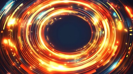 Obraz premium Abstract Circular Light Trails Glowing Orange and Yellow