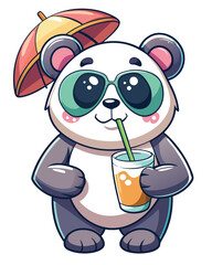 A cute, chubby panda bear joyfully wears oversized heart-shaped sunglasses, radiating happiness.  Its fur is meticulously detailed.