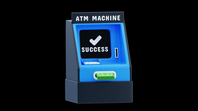 3D Animation of Modern ATM Cash Withdrawal Terminal | Alpha Channel