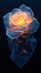 Digital illustration of a glowing blue flower with intricate petals and a radiant yellow center on a dark background