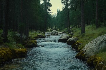 Forest Creek Flowing Through Rocks