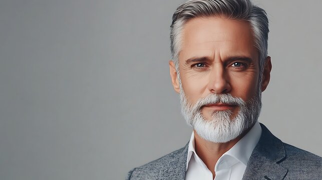 Portrait of a Mature Man with Gray Hair and Beard