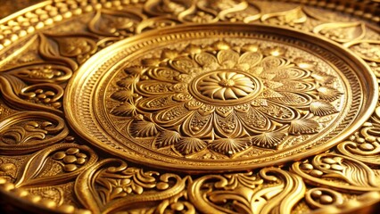 Obraz premium Ornate Golden Decorative Plate with Intricate Floral Patterns