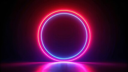 Fototapeta premium Neon Light Circle in Dark Background with Reflection and Glow Effects