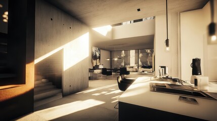 Modern Minimalist Home Interior Design Sunlight Illuminates Space
