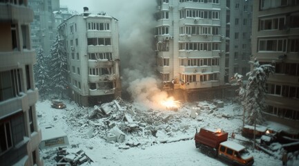 Destroyed Buildings  Snow  Winter  Urban Destruction  Aerial  Rubble  Apartment Blocks  De